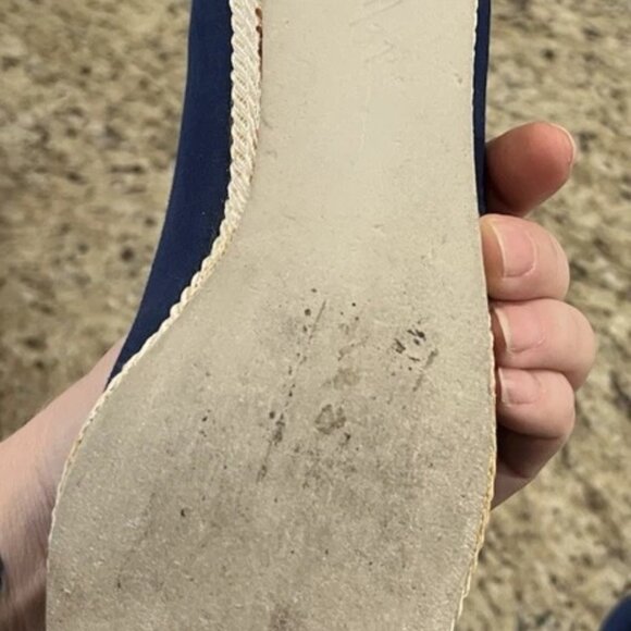 Vintage Evan Picone Women’s Espadrilles 6.5M Navy Canvas Flats Peep Toe Spain - Picture 4 of 10
